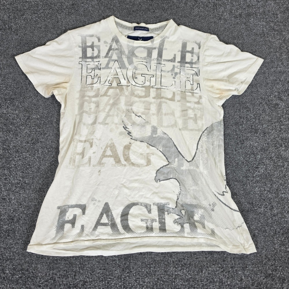 American Eagle Outfitters Mens Vintage Fit Eagle Graphic T-Shirt White Medium